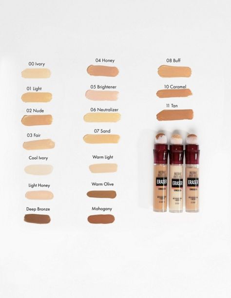 Maybelline Eraser Eye Concealer, Maybelline Eraser, Skin Tone Makeup, Maybelline Concealer, Natural Summer Makeup, Makeup Charts, Maybelline Instant Age Rewind, Makeup Nails Designs, Age Rewind