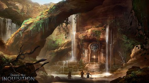 Related image Waterfall Art, Concept Art World, Dragon Age Inquisition, Desert Art, Fantasy City, Fantasy Setting, Fantasy Places, Environment Design, 판타지 아트