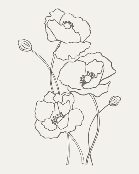 Line Drawing Art Abstract, Flowers Line Drawing, Artistic Crafts, Line Drawing Art, Poppy Drawing, Flower Drawing Tutorials, Flower Outline, Line Art Vector, Flower Sketches