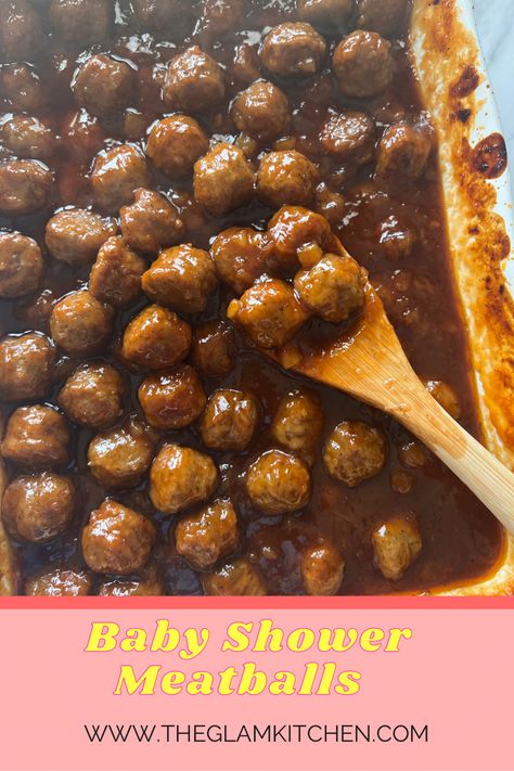 Baby Shower Cookout, Baby Shower Meatballs, Shower Meatballs, Oven Meatballs, Crowd Pleasers Recipes, Barbecue Meatballs, Bbq Baby Shower, Glam Kitchen, Honey Bbq Sauce