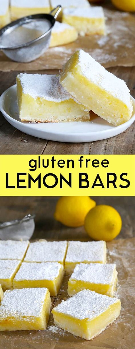 A simple lemony shortbread crust with a tart, refreshing lemon custard, these gluten free lemon bars are so easy to make. Perfect for any potluck! https://glutenfreeonashoestring.com/gf-lemon-bars-for-dad-plain-lemons-for-me/ Lemon Bars Gluten Free Dairy Free, Gluten Free Lemon Bars Recipe, June Desserts, Simple Gluten Free Meals, Glutenfri Baking, Gluten Free Lemon Bars, Gluten Free Bars, Lemon Bar, Desserts Keto