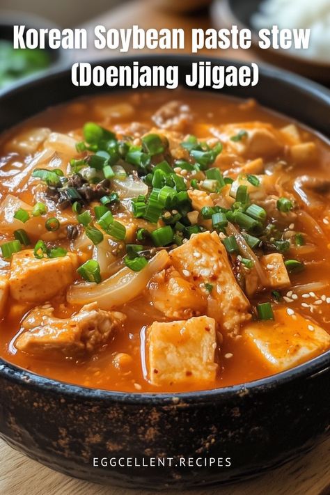 If you are craving a heartwarming and nutritious meal, Korean Soybean Paste Stew, known as Doenjang Jjigae, is an excellent choice. #doenjang jjigae (korean soybean paste stew) #doenjang jjigae #doenjang jjigae recipe #doenjang jjigae vegan #doenjang jjigae maangchi #doenjang jjigae chicken #doenjang jjigae tofu #doenjang jjigae recipe vegetarian #Korean Soybean paste stew Doenjang Jjigae Recipe, Korean Tofu Recipes, Doenjang Jjigae, Jjigae Recipe, Doenjang Recipe, Maangchi Recipes, Egg Recipes For Dinner, Soybean Paste, Eggs Dinner