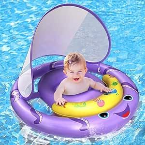 AnbQuik Baby Pool Float with Removable UPF50+ Sun Protection Canopy, Octopus Baby Swim Floats for 6-24 Months Infant, Extra Wide Dual Design, Adjustable & Breathable Seat Baby Swim Float, Baby Pool Floats, Baby Float, Swim Float, Inflatable Float, Swimming Ring, Baby Pool, Swim Ring, Baby Swimming