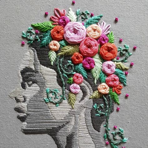 Hair Embroidery, Embroidery Hair, Brazilian Embroidery Stitches, Patterns Flowers, Boho Embroidery, Flowers In Her Hair, Dmc Embroidery Floss, Embroidery Transfers, Embroidery Patterns Vintage