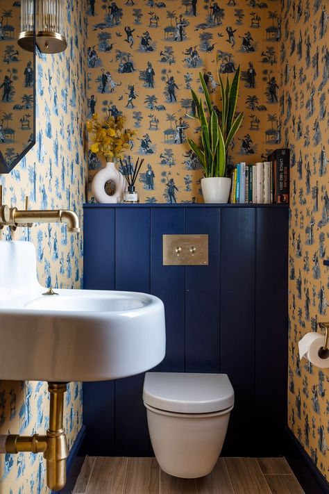 Yellow and blue cloakroom design