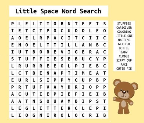 Little Safe Space Activities, Activities For Age Regressors, Games For Age Regressors, Lil Space Activities, Little Spaces Ideas Activities, Ageregre Activities, Age Reggresion Activities, Age Dreamer, Space Word Search