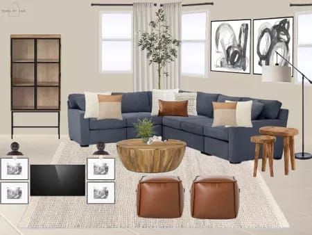 Beach House Living Room Blue Couch, Blue Sofa Neutral Living Room, Blue Couch Blue Walls Living Room, Living Room Blue Sectional, Living Room Colors With Navy Blue Couch, Navy Sofa Neutral Living Room, Navy Grey And Beige Living Room, Navy Brown White Living Room, 2023 Living Room Inspiration