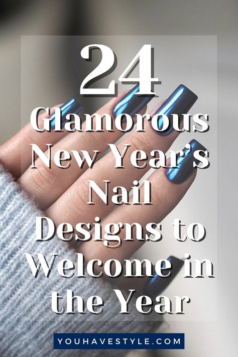 Discover 24 glamorous New Year’s nail designs perfect for welcoming in the year Nail 2024 New Year, Blue New Years Nail Designs, After New Years Nails, Nail Colors For New Years, Bright New Years Nails, 2024 Nail Trends New Year, New Year’s Eve Nails Design 2023, Happy New Year Nails Designs 2024, New Years Nail Designs Square