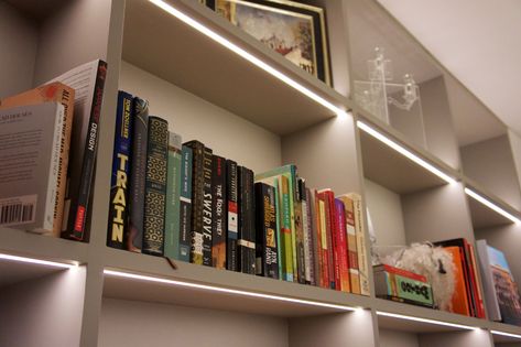 Library Room Small, Small Room Lighting, Recessed Shelf, Led Shelf Lighting, Shelf Light, Bookshelf Lighting, Recessed Shelves, Basement Office, Bookcase Lighting