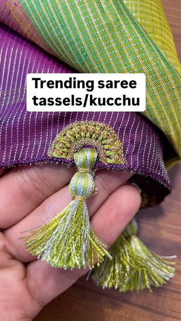 Saree Tassels Designs Latest With Beads, Back Neckline Designs, Blouse Latkan Designs Simple, Fabric Latkan, Saree Kuch, Saree Kuchulu, Latkan Design, Blouse Latkan, Embroidery Tassels