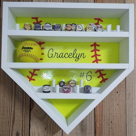 https://adudeandachick.etsy.com/listing/1345274442 Baseball Holder, Baseball Ring, Home Plate, Wood Items, Ring Display, Wood Personalized, Home Workshop, Ring Displays, Wooden Ring