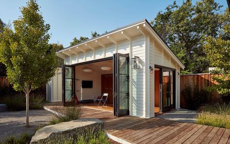 Farmhouse Shed - Farmhouse - Shed - San Francisco | Houzz Ruangan Studio, Plan Garage, Shed Office, Backyard Storage Sheds, Modern Shed, Studio Shed, Backyard Storage, Backyard Studio, House Shed