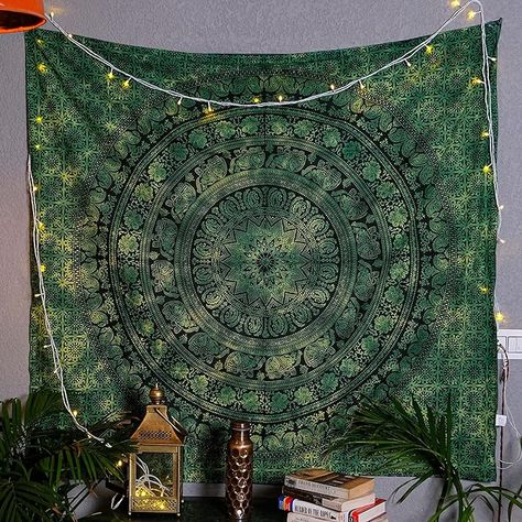 Craft Trade Hippie Tapestry - Aesthetic Psychedelic Wall Hanging Indian Bedroom Wall Decor Living Room Bohemian Boho Wall Art Home Decoration - Green - 50x60 inches Aesthetic Wall Hanging, Wall Decor Bohemian, Hippie Bedroom, Indian Bedroom, Small Tapestry, Hippie Room Decor, Hippy Room, Bohemian Living Rooms, Hippie Tapestry