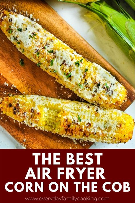 Easy fresh air fryer corn on the cob. This air fryer recipe makes hot corn that’s browned to roasted goodness. It’s a summer favorite you will love. #airfried #airfryer Air Fryer Sweet Corn On The Cob, Cajun Corn On The Cob Air Fryer, Airfryer Corn On The Cob, Air Fryer Corn On The Cob, Best Corn On The Cob Recipe, Easy Corn On The Cob, Cooking Sweet Corn, Air Fryer Corn, Corn On The Cob Recipe