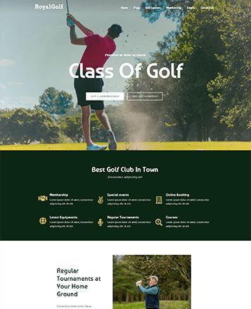 Golfclub Events is a perfect Zita Template for golf clubs, personal golf trainers, golf coaches, games, sports centers. Using this template you can also sell golf clothing and equipment online. Fully compatible with Elementor and WooCommerce plugins. This is an Elementor website template kit that was designed & developed specifically to help you create an online presence for your golf & country club business using WordPress and Elementor plugin. Golf Website Design, Golf Clothing And Equipment, Golf Coaching, Club Games, Coaching Website, Coach Website, Golf Country Club, Golf Clothing, School Project