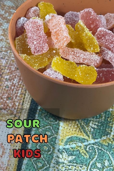 #sourpatchkids are a #fruity #gummycandy with a #sourcoating.  I made #watermelen , #orange and #lemon. Diy Sour Gummy Worms, Diy Sour Gummies, Homemade Sour Candy Recipes, Homemade Sour Patch Kids, Homemade Sour Candy, Sour Gummy Recipe, Natural Candy Recipes, Homemade Gushers, Homemade Skittles