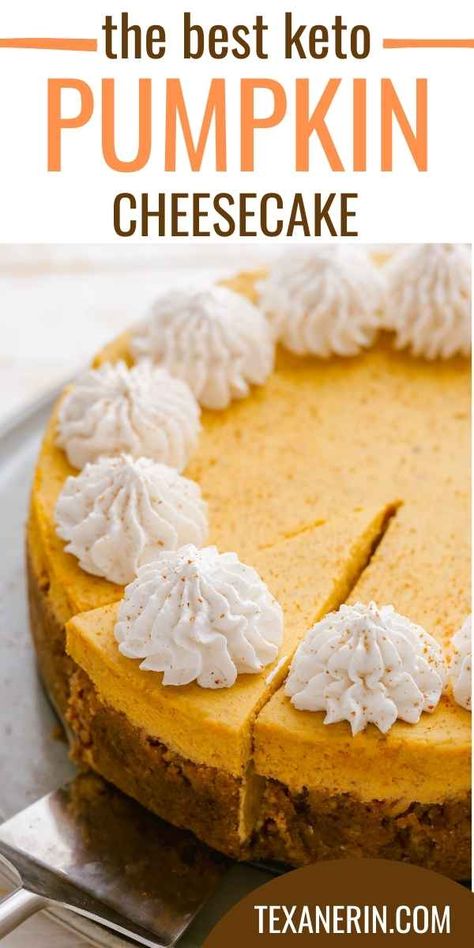 Keto Pumpkin Cheesecake - Texanerin Baking Cheesecake Factory Pumpkin Cheesecake, Keto Pumpkin Cheesecake, Low Carb Pumpkin Cheesecake, Pumpkin Swirl Cheesecake, Pumpkin Spice Cheesecake, Pumpkin Pie Cheesecake, Pumpkin Cheesecake Recipes, Postre Keto, Preppy Kitchen