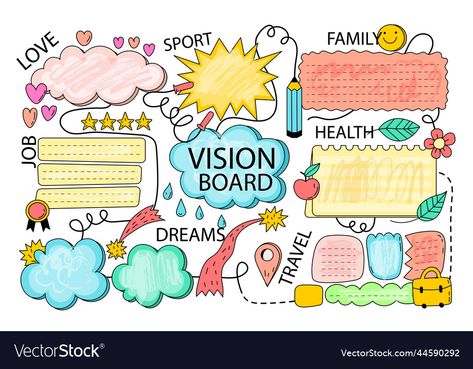 Drawn Vision Board, Vision Board Party Themes, Free Vision Board Template, Teacher Vision Board, Kids Vision Board, Vision Board Project, Vision Board Journal, Editable Teacher Planner, Creative Vision Boards