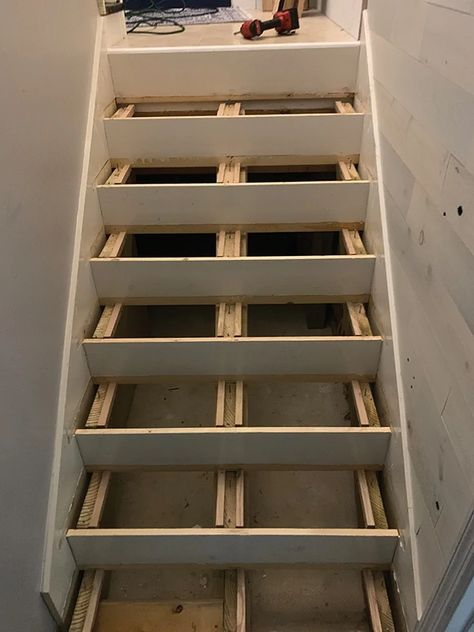 How To Install Stair Treads, Replacing Basement Stairs, How To Replace Stair Treads, Fix Stairs, Redoing Stairs, Replace Stairs, Stairs Skirting, Staircase Carpet, Stairs Treads And Risers