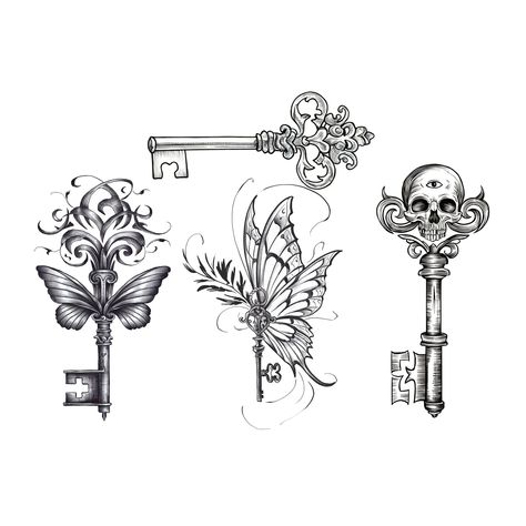 Discover yourself to the world with our key tattoo sketches! You will receive 82 sketches (1 archive) Heart Skeleton Key Tattoo, Gothic Key Tattoo, Key Drawing Vintage, Skull Key Tattoo, Skeleton Key Drawing, Steampunk Key Tattoo, Key Tattoos For Women, Key Design Ideas, Printable Tattoo Designs Stencil