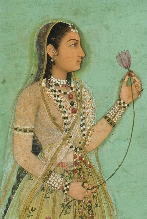 Portrait of a Woman, Mughal, c1640 Mughal Paintings, Persian Miniature, Mughal Empire, Indian Painting, Portrait Of A Woman, Ancient India, Indian Paintings, Traditional Paintings, India Art