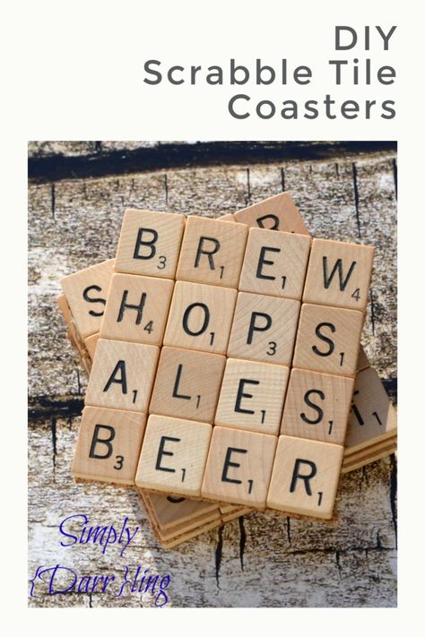 Have a Scrabble game that is missing a few pieces? Turn the tiles into these fun coasters. A fun DIY home decor project that is simple to make, and is sure to be a hit with your guests. These DIY Scrabble Tile Coasters can easily be made in an afternoon and are perfect for yourself or to use as a hostess or house warming gift. Beer, Glass, Scrabble Tile Coasters, Diy Scrabble, Scrabble Tiles, Tile Coasters, Barware, Coasters, Tile