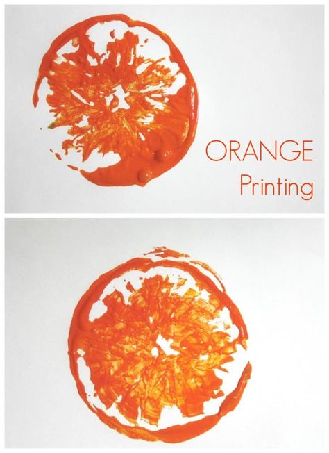 Printing with Oranges, this is such an easy and effective activity to do. Kids will love this art and craft ideas! Fruit Crafts, Orange Craft, The Color Orange, Color Lessons, Toddler Lessons, Lesson Plans For Toddlers, Fruit Orange, Art And Craft Ideas, Worksheets For Preschool