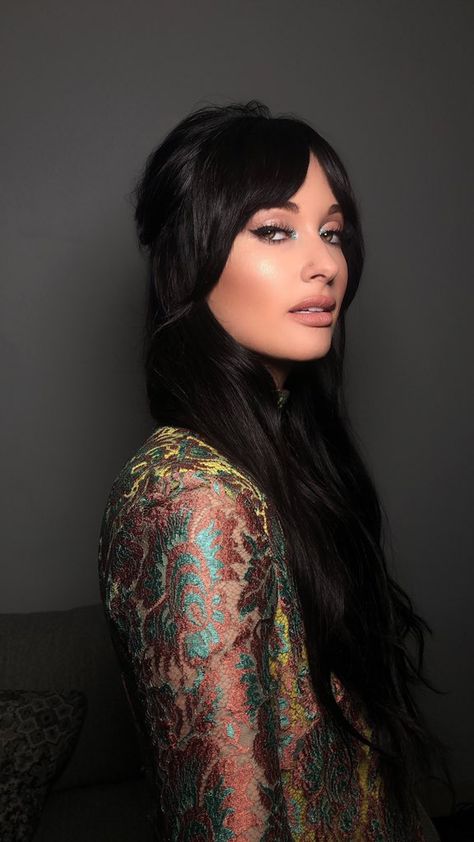 Kacey Musgraves Wedding, Wedding Makeup Inspiration, Soft Black Hair, Disco Makeup, Concert Attire, Perfect Red Lips, Beauty And Makeup, Kacey Musgraves, Long Dark Hair