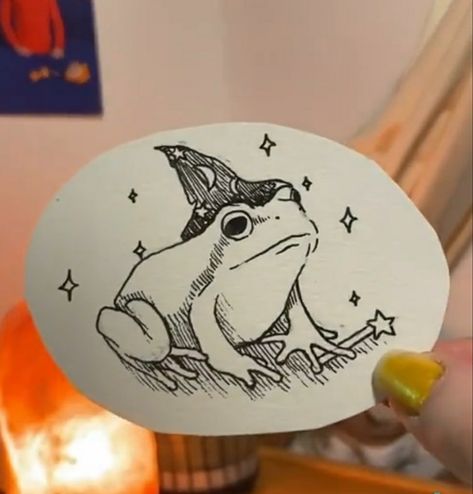 Wizard Frog, Wizard Tattoo, Frog Tattoos, Cartoon Character Tattoos, Witch Tattoo, Handpoke Tattoo, Frog Drawing, Stylist Tattoos, Frog Art