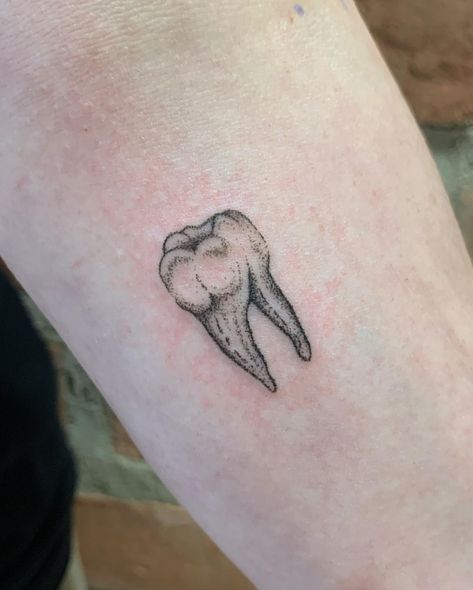 Molar Tooth Tattoo, Megladon Tooth Tattoo, Vampire Tooth Tattoo, Human Teeth Tattoo, Molar Tattoo, Dental Tattoo Ideas Dentists, Teeth Tattoo Design, Wisdom Tooth Tattoo, Tooth Fairy Tattoo