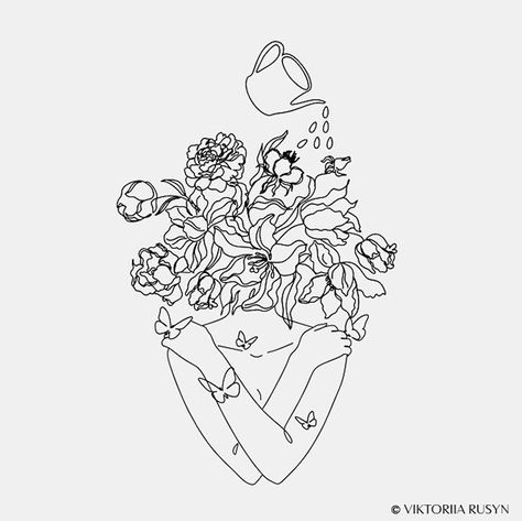 Drawing Line Art, Self Love Tattoo, Line Art Drawing, Plant Tattoo, Line Art Vector, Beautiful Tattoo, Tattoo Style Drawings, Line Art Tattoos, Next Tattoo