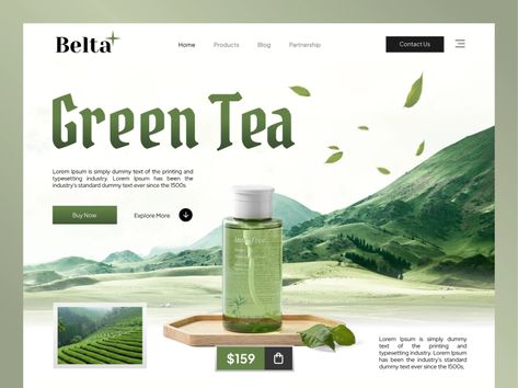 Tea Website Design, Green Website Design, Tea Poster Design, Green Tea Product, Green Website, Plants Store, Cafe Website, Bakery Website, Tea Website