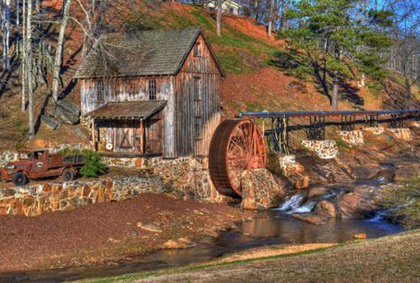 10 Small Towns in Rural Georgia Which Are Downright Delightful Canton Georgia, Old Grist Mill, Windmill Water, Water Wheels, Historic Savannah, Wind Mills, Mill House, Grist Mill, Small Town Life