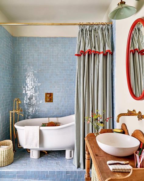 Lonika Chande | A bathroom in a recently completed project. I love how the glorious natural light in this room reflects off of the Zelliges mosaics. The… | Instagram Upstairs Bathrooms, Dream Bathroom, Dream House Decor, Beautiful Bathrooms, Interior Inspo, House Inspo, Dream Home Design, Bathroom Inspiration, The Bathroom