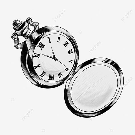 Double Pocket Watch Tattoo Design, Open Pocket Watch Tattoo, Pocket Watch Drawing Sketches, Pocket Watch Outline, Pocket Watch Sketch, Pocket Watch Tattoo Stencil, Clock Sketch, Pocket Watch Drawing, Watch Png