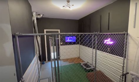 30 Garage Dog Kennel Ideas + DIY Solutions Dog Friendly Garage Ideas, Dog Kennel Off Garage, Dogs In Garage Ideas, Dog Areas In Garage, Garage For Dogs Spaces, Dog Kennel In Garage Ideas, In Home Dog Kennel, Dog Run Off Garage, Garage Area For Dog