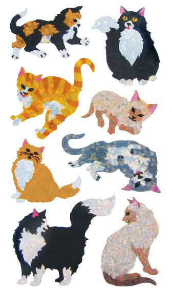 Bulk Roll Prismatic Cat and Kitten Sticker Sticker Inspiration, Kitten Stickers, Cat Motif, Glitter Stickers, Vintage Scrapbook, Cats Kittens, Beautiful Stickers, Retro Toys, Cat Stickers