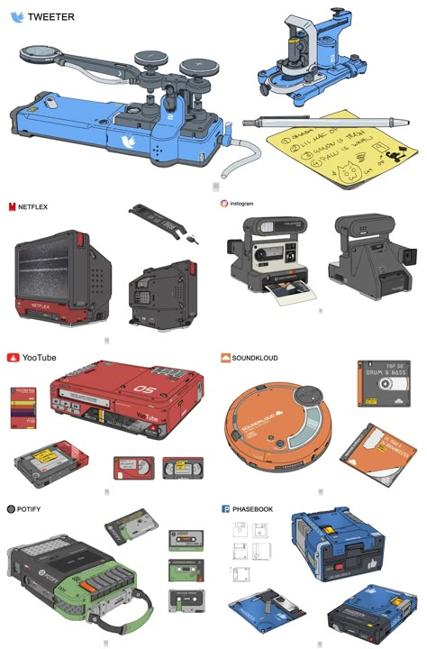 Cassette Futurism, Cyberpunk Tech, Sci Fi Props, Sci Fi Tech, Props Concept, Sci Fi Design, Props Art, Retro Gadgets, Devices Design