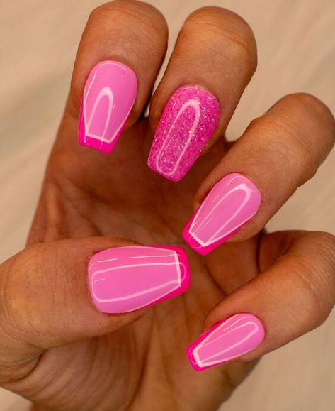 Barbie Pink Nails, Pink Tip Nails, Pink Manicure, Hot Pink Nails, Gel Nail Tips, Pink Nail Polish, Pink Nail Designs, Pink Nail, Nails 2024