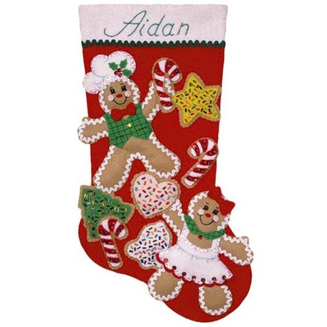 Gingerbread Friends, Felt Stocking Kit, Gingerbread Baby, Christmas Stocking Ideas, Decorated Stockings, Christmas Stocking Kits, All Things Gingerbread, Felt Christmas Stockings, Vintage Christmas Stockings