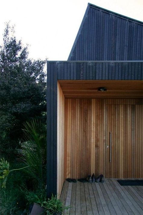 stained wood Wood Cladding Interior, Black Cladding, Painting Pottery, Timber Architecture, House Cladding, New Zealand Houses, Wood Architecture, Wood Cladding, Timber Cladding