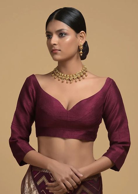 Sari Design, Choli Blouse, Maroon Blouse, Indian Saree Blouse, Indian Blouse, Indian Lehenga, Women's Outfits, Sari Blouse, Purple Blouse