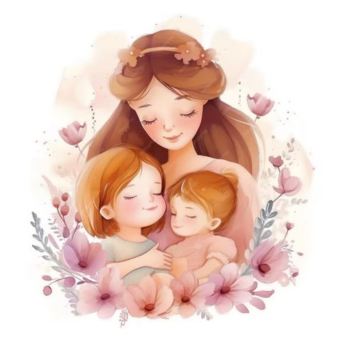 Premium Photo | Mothers day Mom and babies in watercolor style Mom And Daughter Art Illustrations, Mom And Two Daughters Drawing, Mom And 2 Daughters, Mother Of Daughters, Mother And Daughter Drawing, Mom And Daughters, Mom Daughter Photos, Daughter's Day, Mothers Day Cartoon