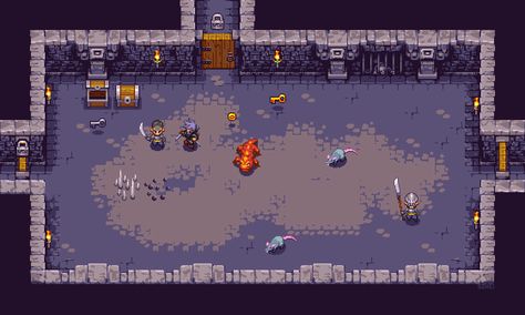 Roguelike Dungeon by iSohei on DeviantArt Dungeon Level Design, Top Down Rpg Pixel Art, Top Down 2d Game, Top Down Pixel Game, Pixel Top Down, Top Down Game Art, Top Down Dungeon, Dungeon Pixel Art, Pixel Art Dungeon