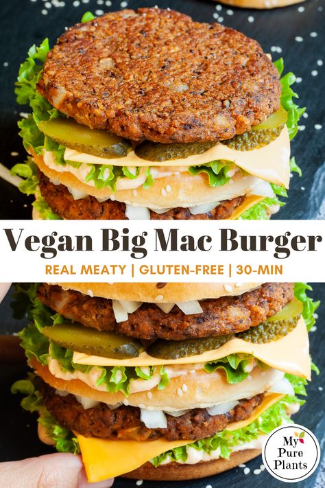 Vegetarian Big Mac, Vegan Burger Patty Recipe, Vegan Impossible Burger Recipe, Healthy Vegan Burger, Burgerfi Veggie Burger Recipe, Plant Based Hamburger Recipes, Plant Based Burger Patties, Tofu Burgers Patties, Veggie Ground Recipes