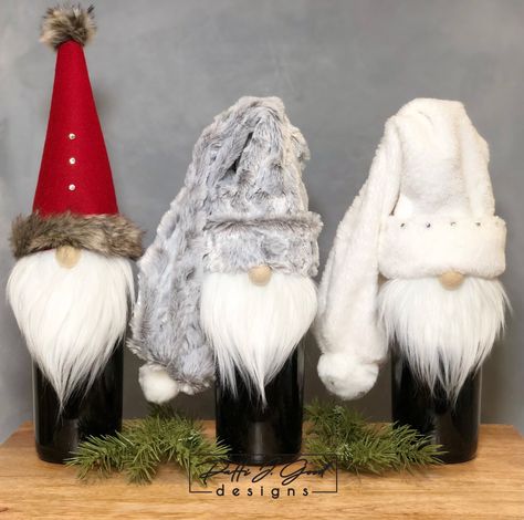 Wine Bottle Toppers Diy, Gnome Wine Bottle Toppers, No Sew Gnome, Gnome Wine Bottle, Hot Glue Sticks, Cylinder Candles, Toppers Diy, Wine Bottle Topper, Needle Felting Diy