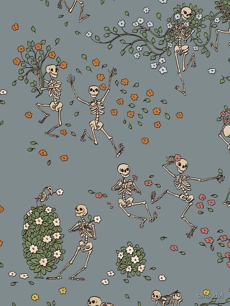 "Skeletons with garlands" iPhone Case & Cover by tanaudel | Redbubble Iphone Wallpaper Skeleton, Cute Skeleton Wallpaper, Skeleton Background, Skeleton Wallpaper, Halloween Wallpaper Iphone Backgrounds, Spooky Tattoos, Halloween Wallpaper Iphone, Iphone Se 2020, Phone Wallpaper Patterns