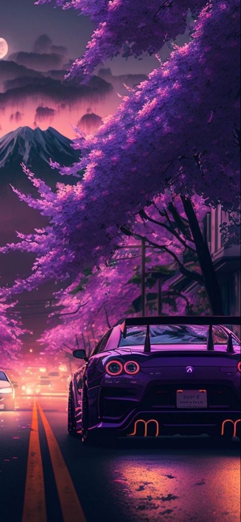 Purple, Cars, Flowers, The Road, Road