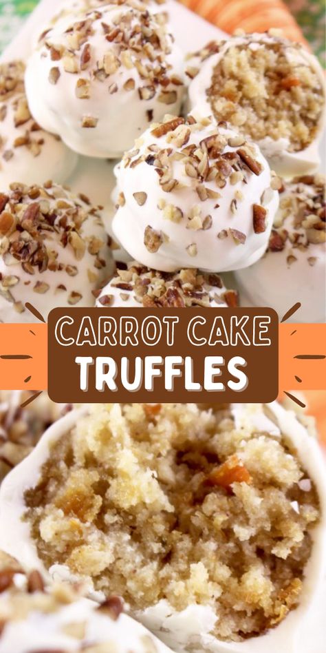 Is there really anything better than carrot cake with a tangy cream cheese frosting? Is there? So, to honor the carrot cake this spring, we have put together a delicious recipe for carrot cake truffles that you are sure to love. Carrot Cake Truffles, Cake Truffles Recipe, Recipe For Carrot Cake, Truffle Recipes, Cookie Balls, Dessert Truffles, Carrot Cakes, Bake Easy, Easy Carrot Cake