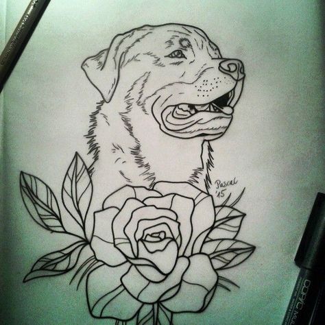 Neo Traditional Rottweiler Something similar for my sleeve Tattoo Dog Outline, Rottweiler Tattoo, Tatoo Dog, Flower Draw, R6 Wallpaper, Dog Memorial Tattoos, Dog Outline, Animal Art Projects, Tattoo Zeichnungen